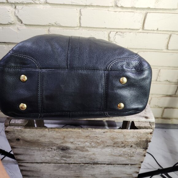 Vintage Coach Hampton Black Leather Pleated Handbag Tote Purse c - Picture 7 of 12